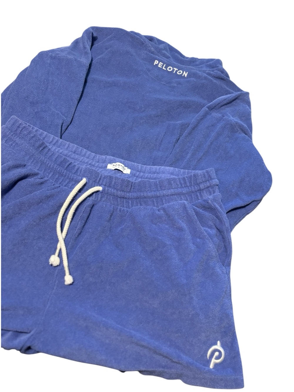 Peloton Womens Blue Terry Cloth Set Drawstring Shorts 1/4 Zip Pullover
